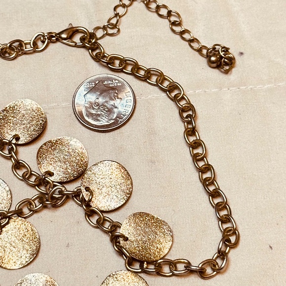 Gold Tone 4 Strand Layered Bib Necklace w/Several Round Discs per Layer - Picture 8 of 10